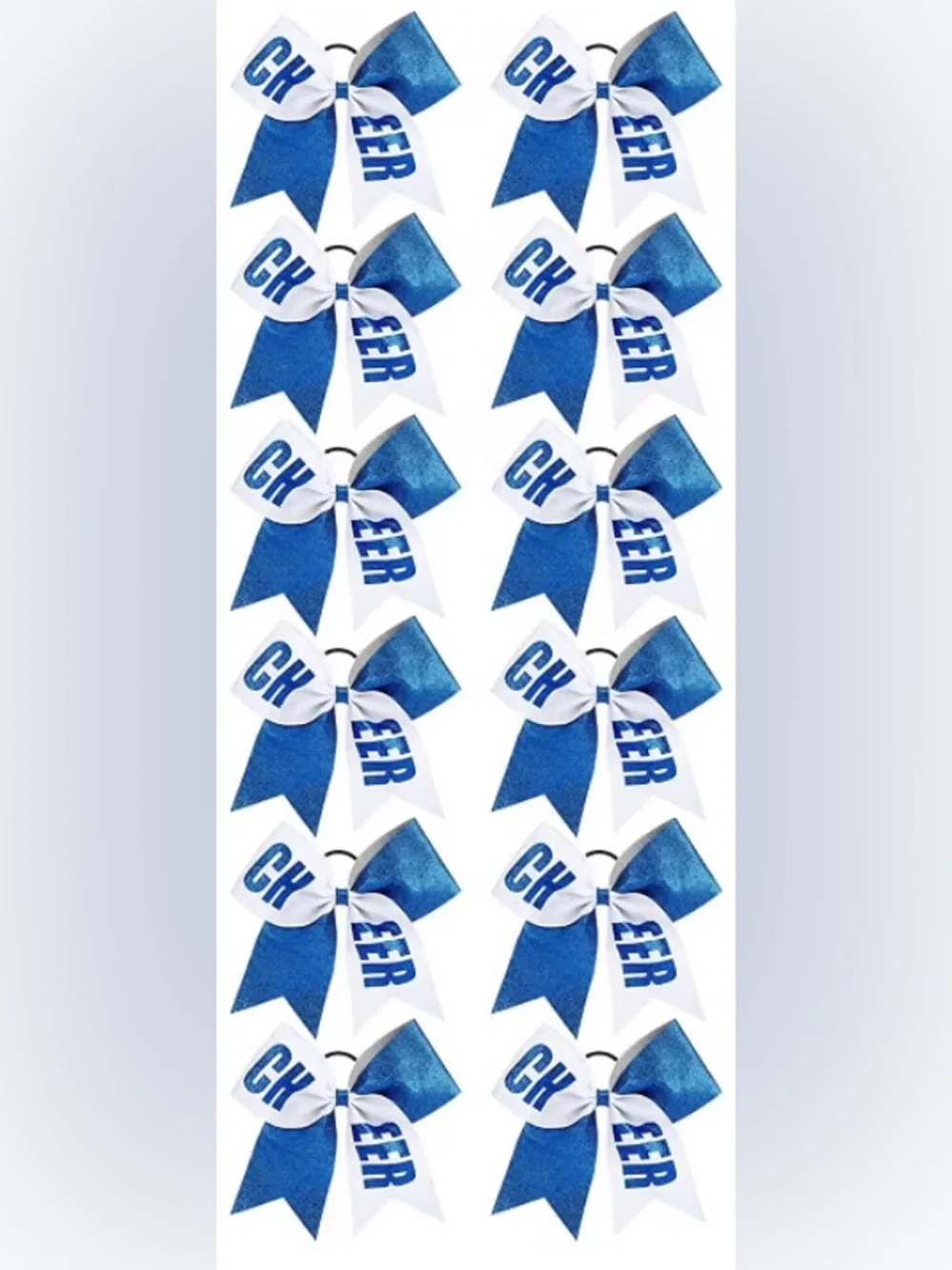 New 12-Pack Blue & White Glitter Cheerleading Hair Bows w/Elastic 💙🤍